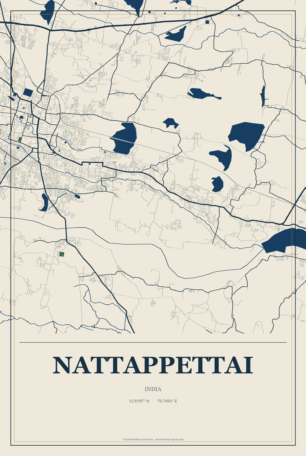 Nattappettai, India City Map Aluminum Sign in Coastal Cutout style