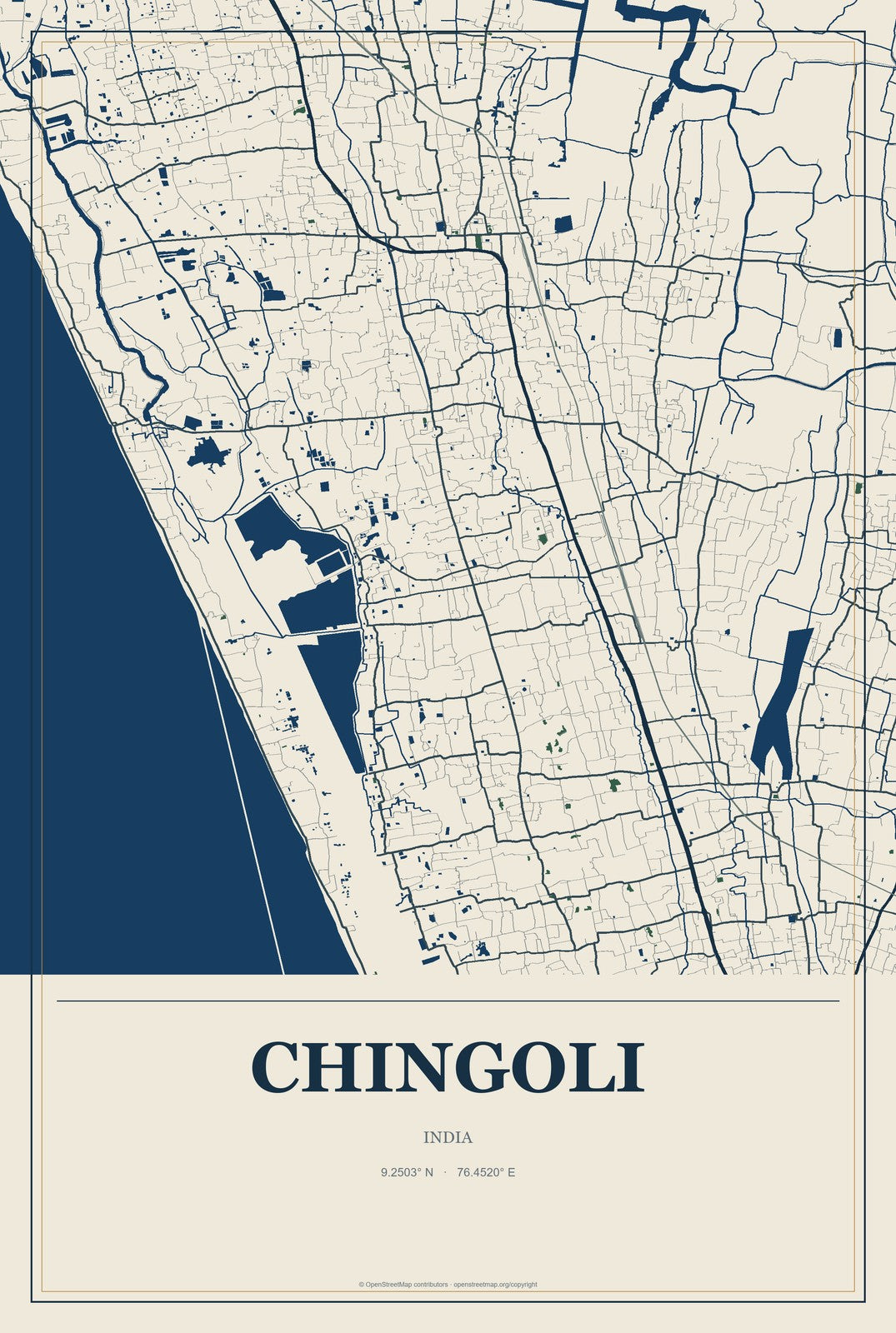 Chingoli, India City Map Aluminum Sign in Coastal Cutout style