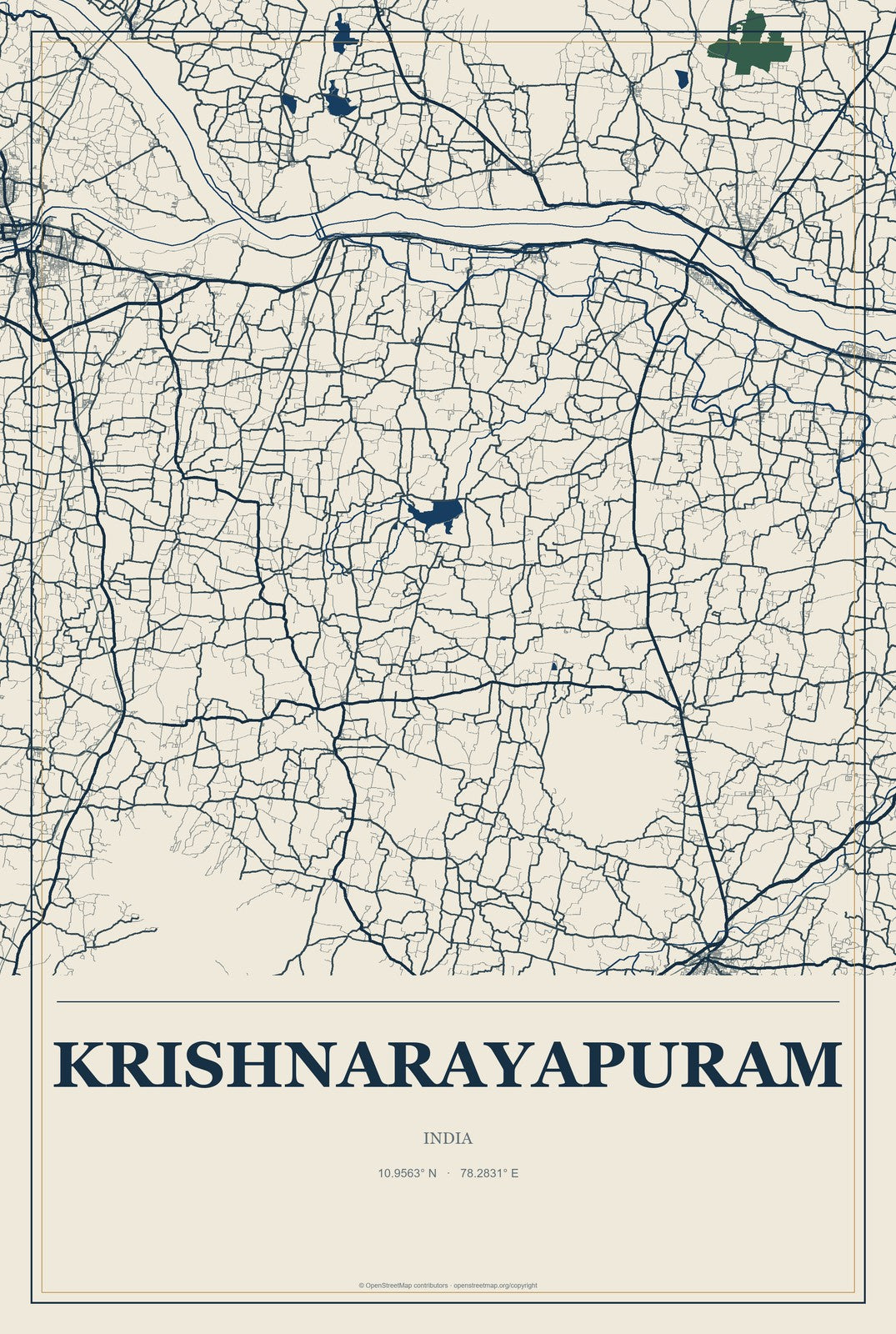 Krishnarayapuram, India City Map Aluminum Sign in Coastal Cutout style