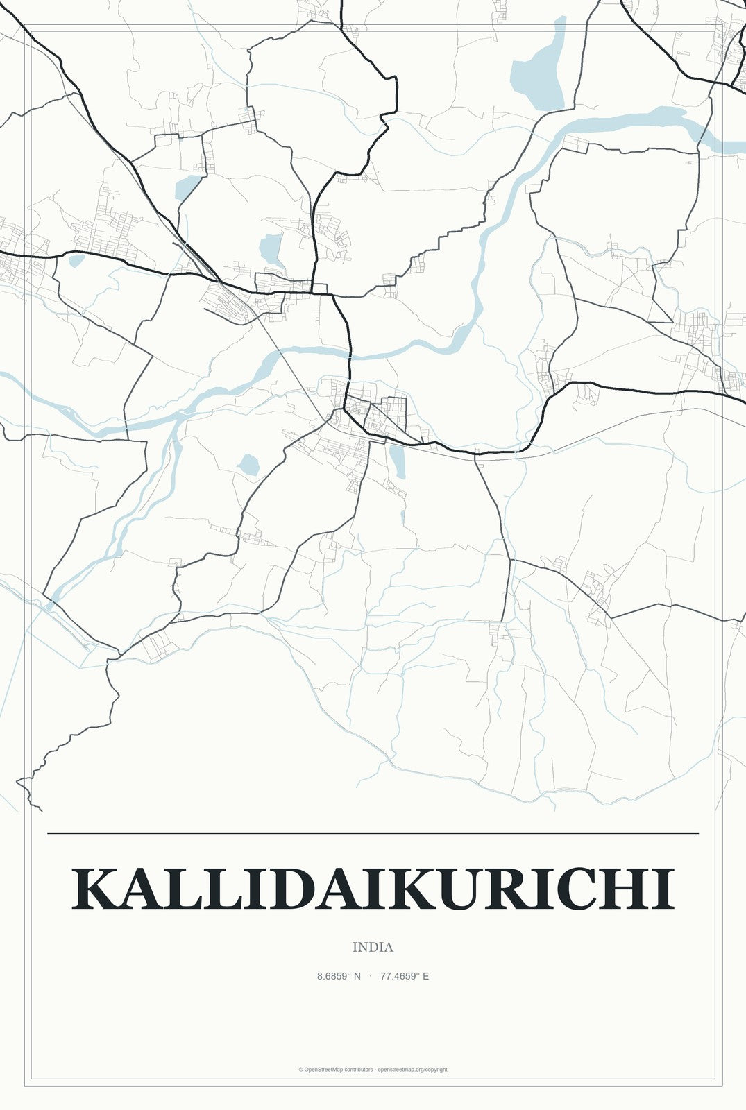 Kallidaikurichi, India City Map Aluminum Sign in Gallery Air style