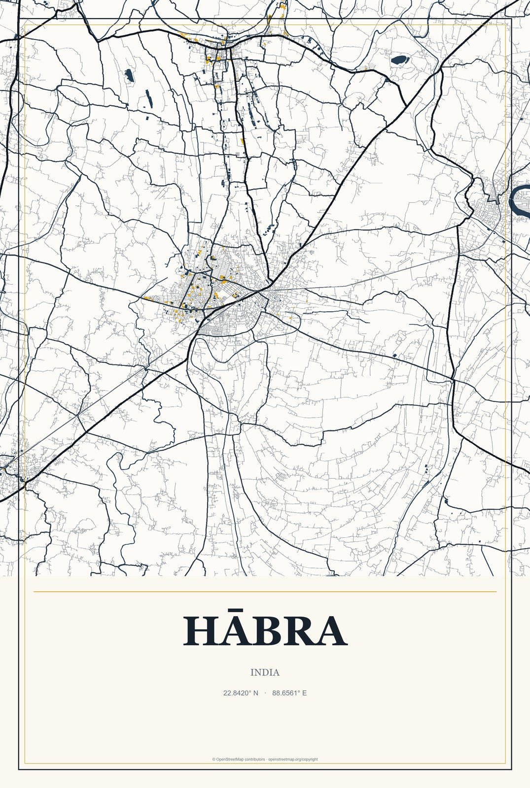 Hābra, India City Map Aluminum Sign in Citrine Modern style