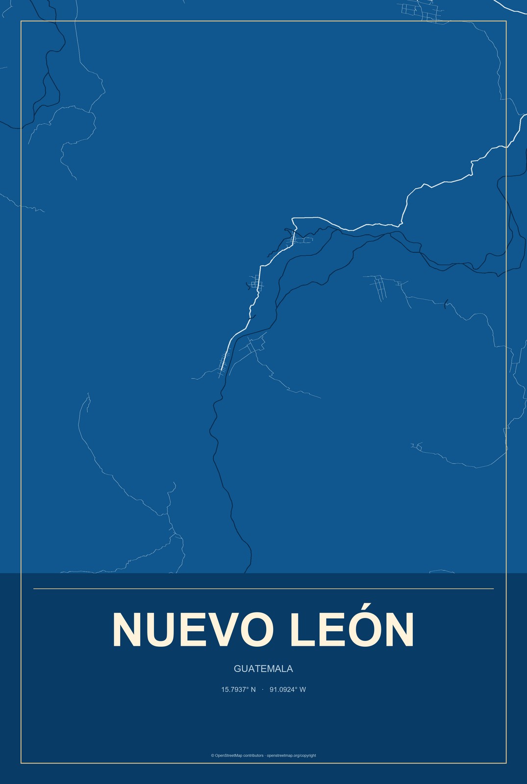 Nuevo León, Guatemala City Map Aluminum Sign in Harbor Cobalt style