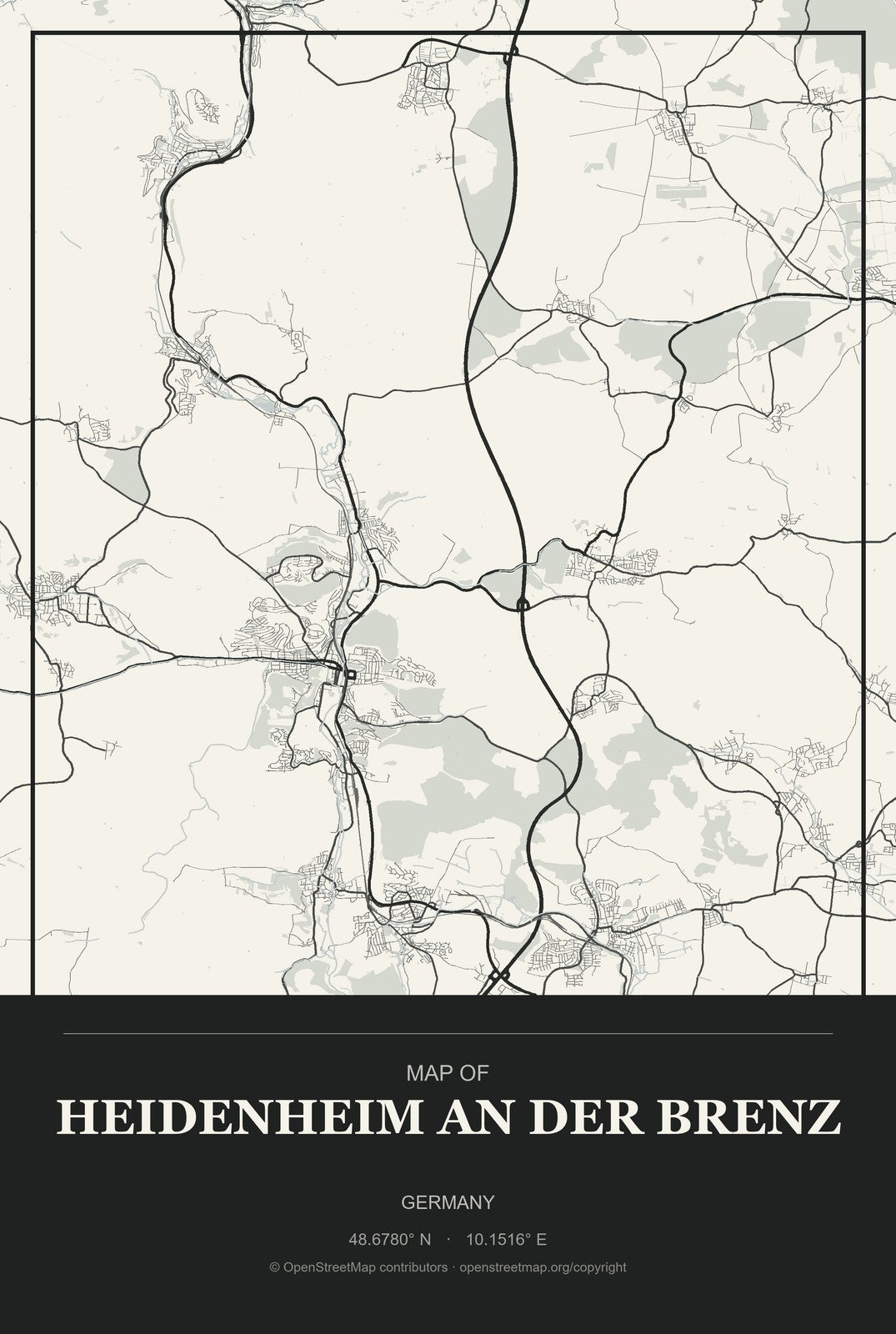 Heidenheim an der Brenz, Germany City Map Aluminum Sign in Museum Plaque style