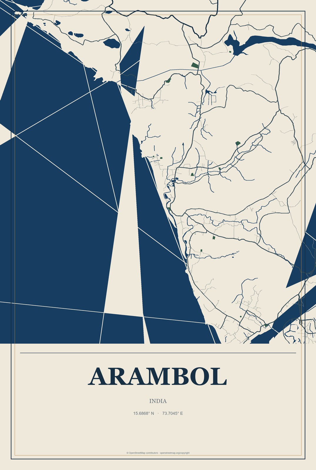 Arambol, India City Map Aluminum Sign in Coastal Cutout style