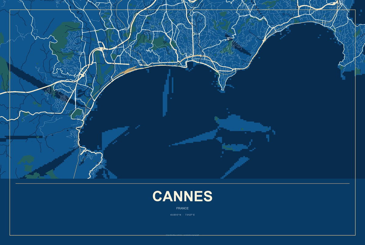 Cannes, France City Map Aluminum Sign in Harbor Cobalt style