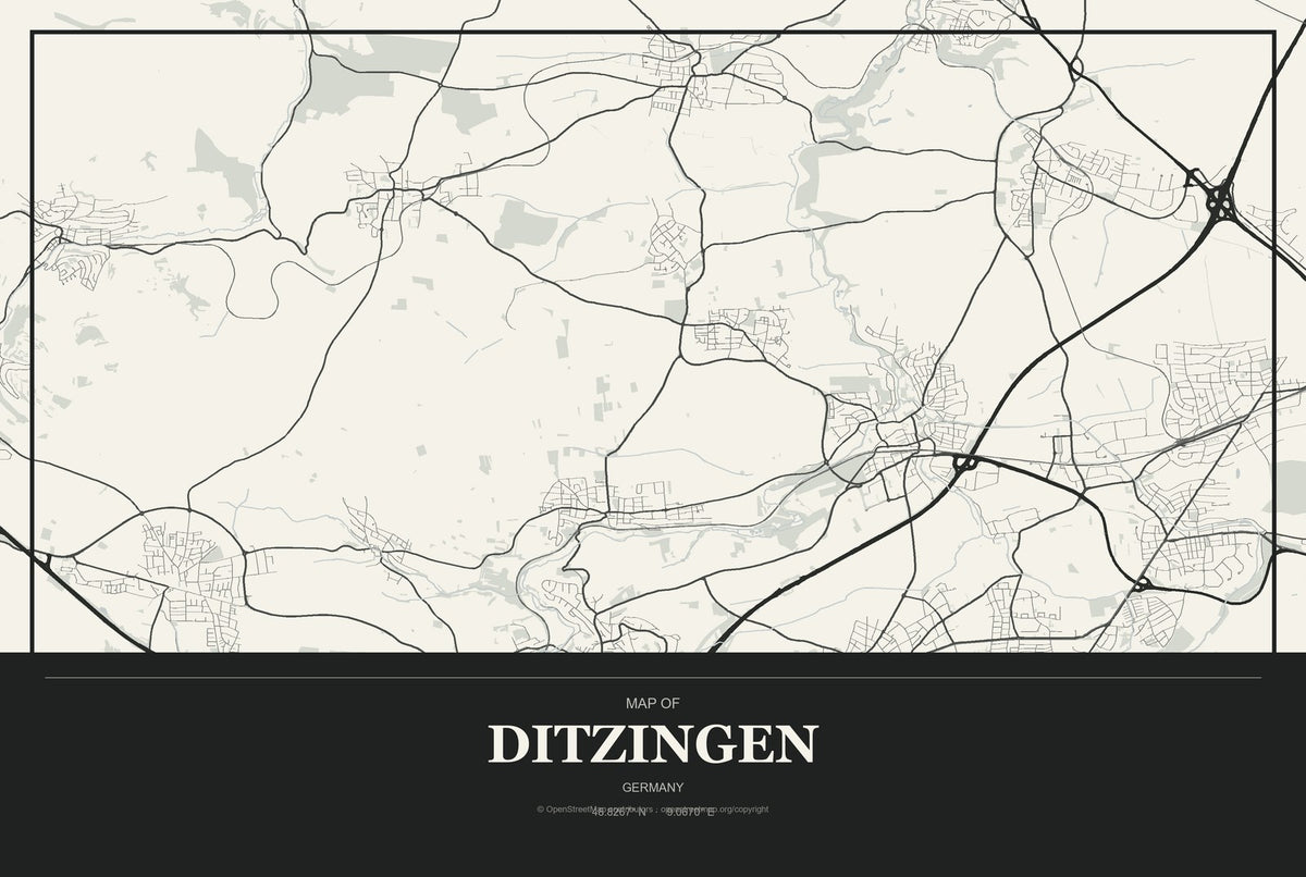 Ditzingen, Germany City Map Aluminum Sign in Museum Plaque style