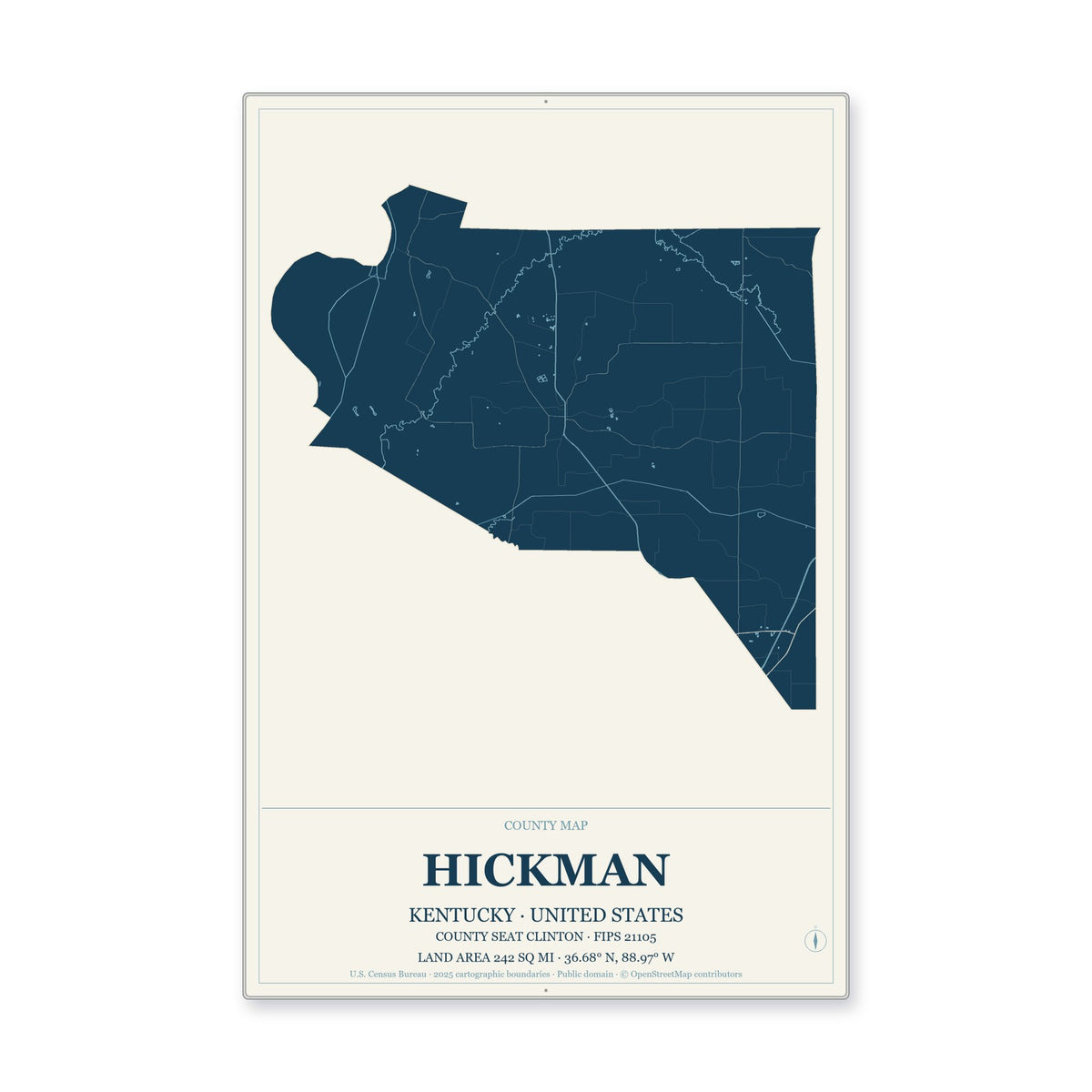 Hickman County, Kentucky Map Aluminum Sign in Coastal Cutout style