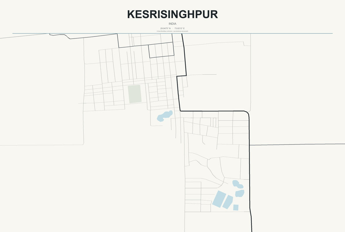Kesrisinghpur, India City Map Aluminum Sign in Headline Atlas style