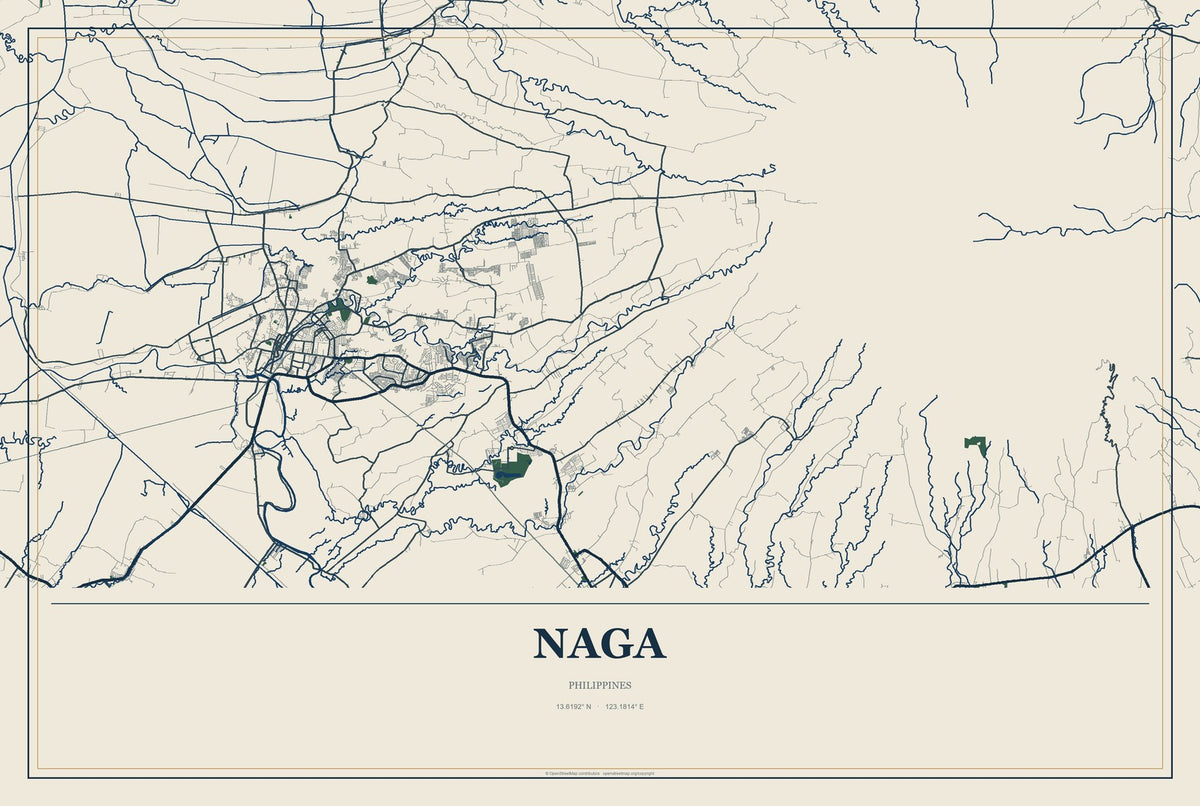 Naga, Bicol Region, Philippines City Map Aluminum Sign in Coastal Cutout style