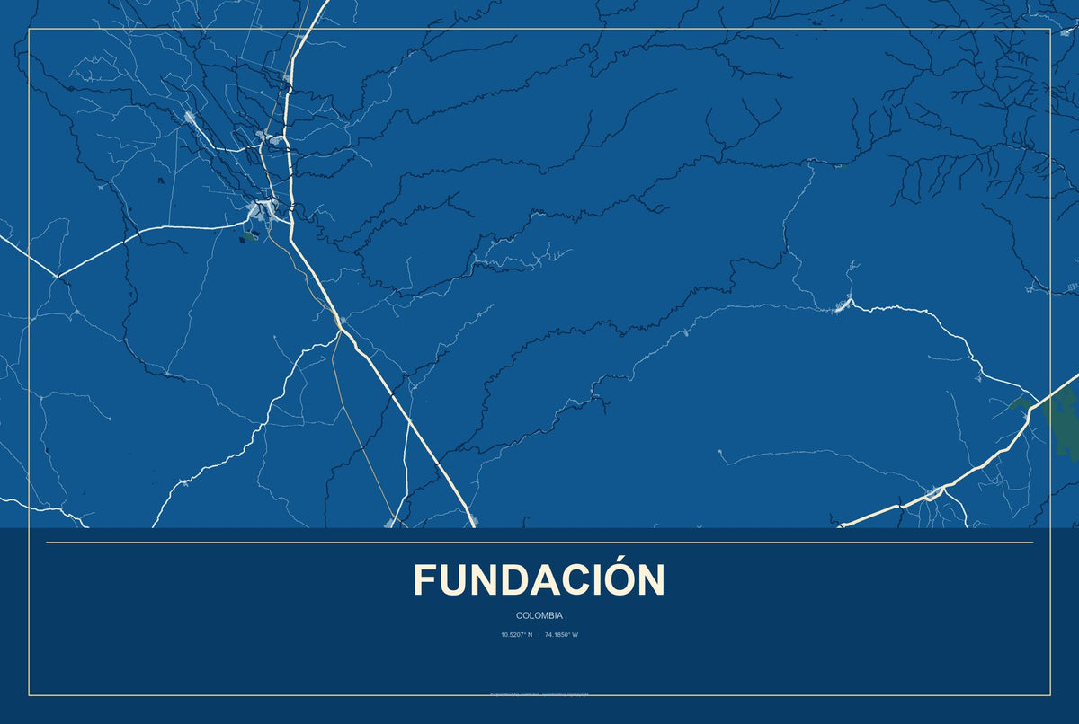 Fundación, Colombia City Map Aluminum Sign in Harbor Cobalt style