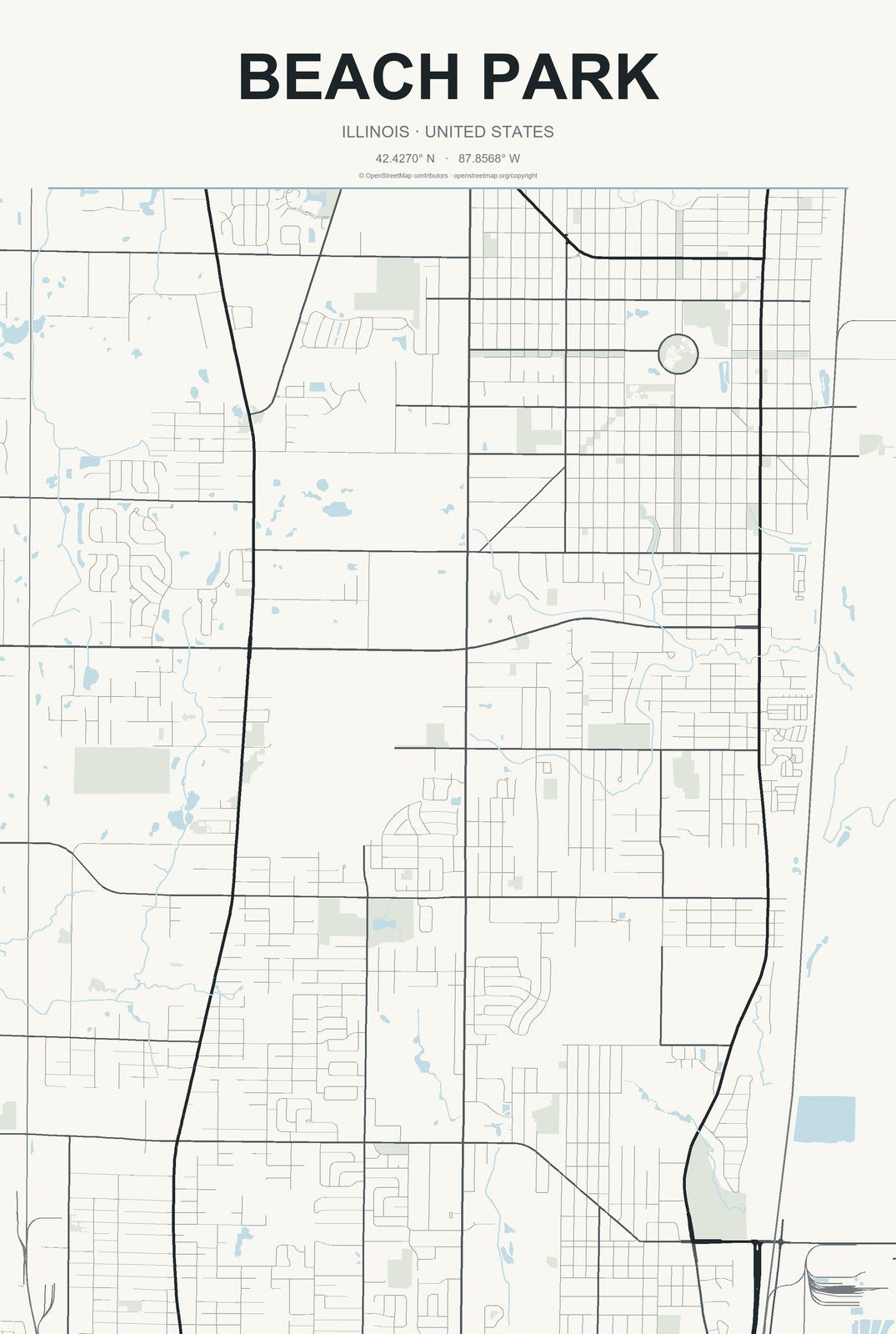 Beach Park, Illinois City Map Aluminum Sign in Headline Atlas style