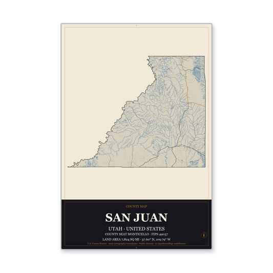San Juan County, Utah Map Aluminum Sign in Museum Plaque style
