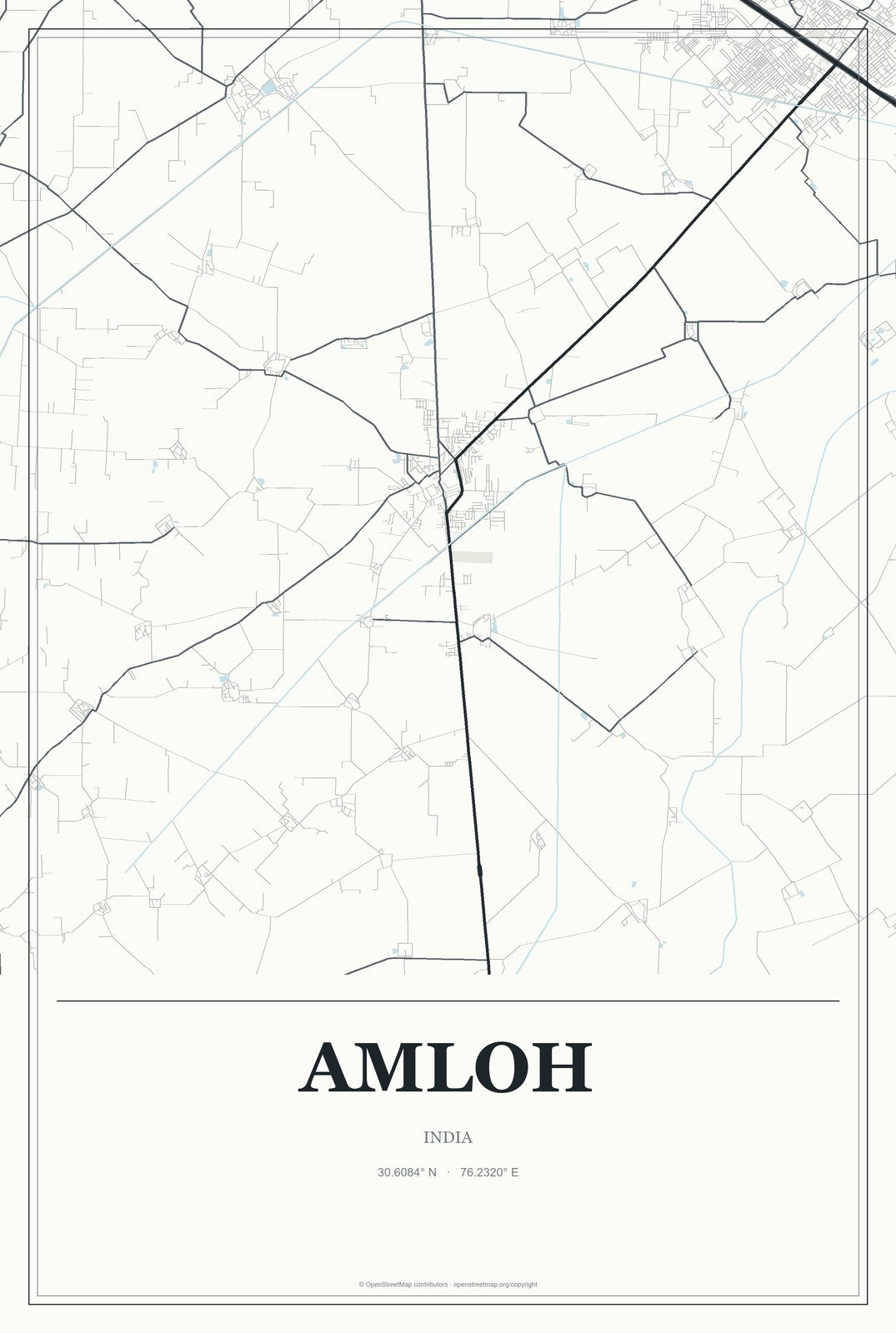 Amloh, India City Map Aluminum Sign in Gallery Air style