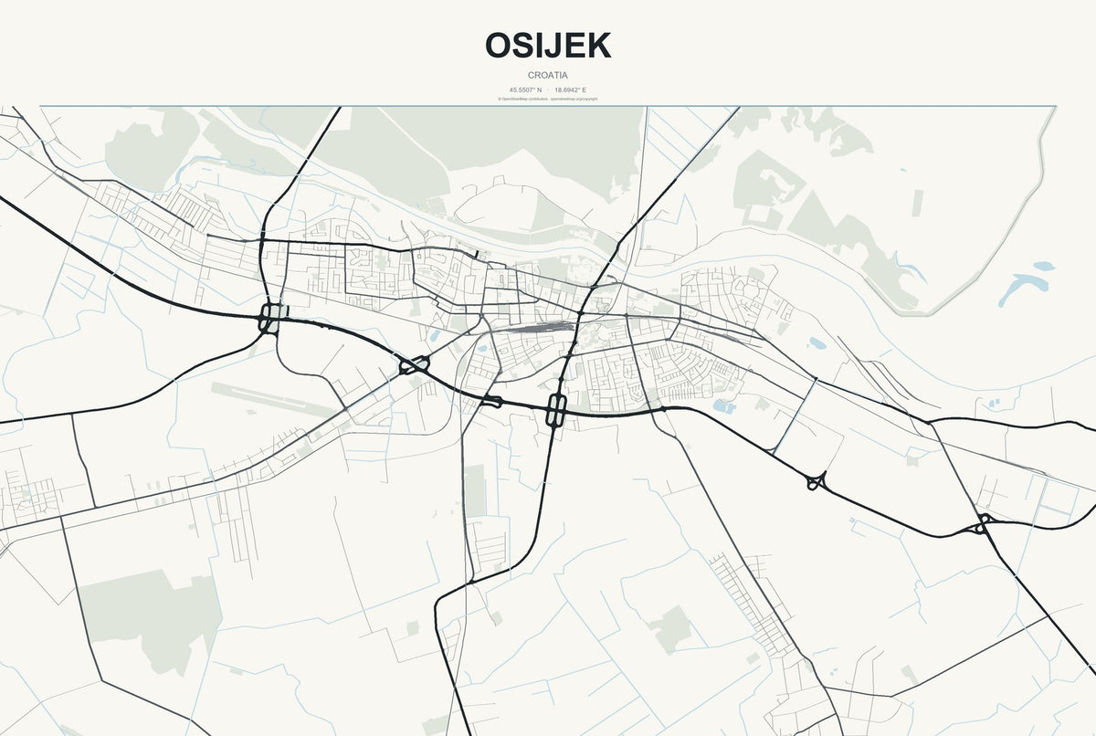 Osijek, Croatia City Map Aluminum Sign in Headline Atlas style