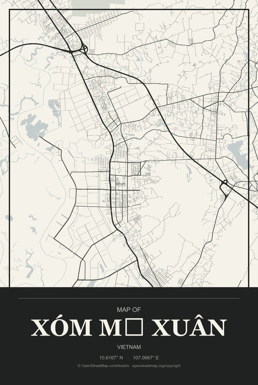 Xóm Mỹ Xuân, Vietnam City Map Aluminum Sign in Museum Plaque style