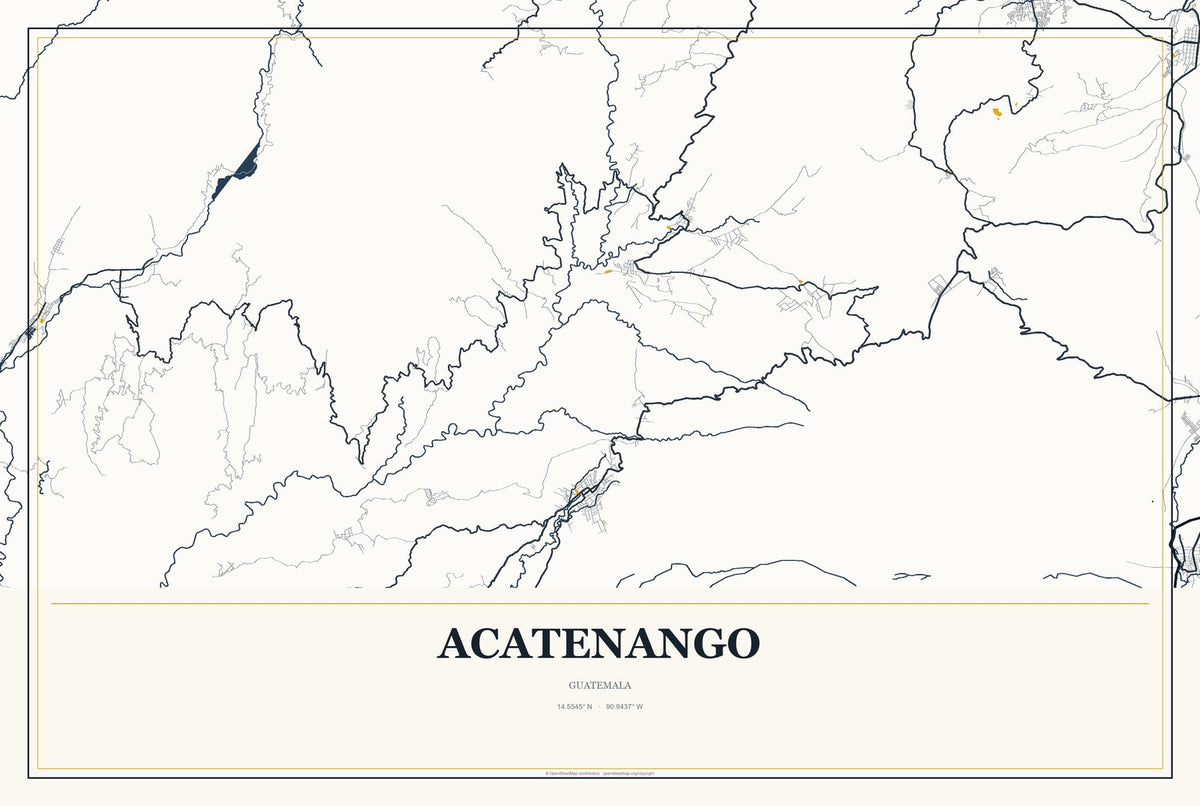 Acatenango, Guatemala City Map Aluminum Sign in Citrine Modern style