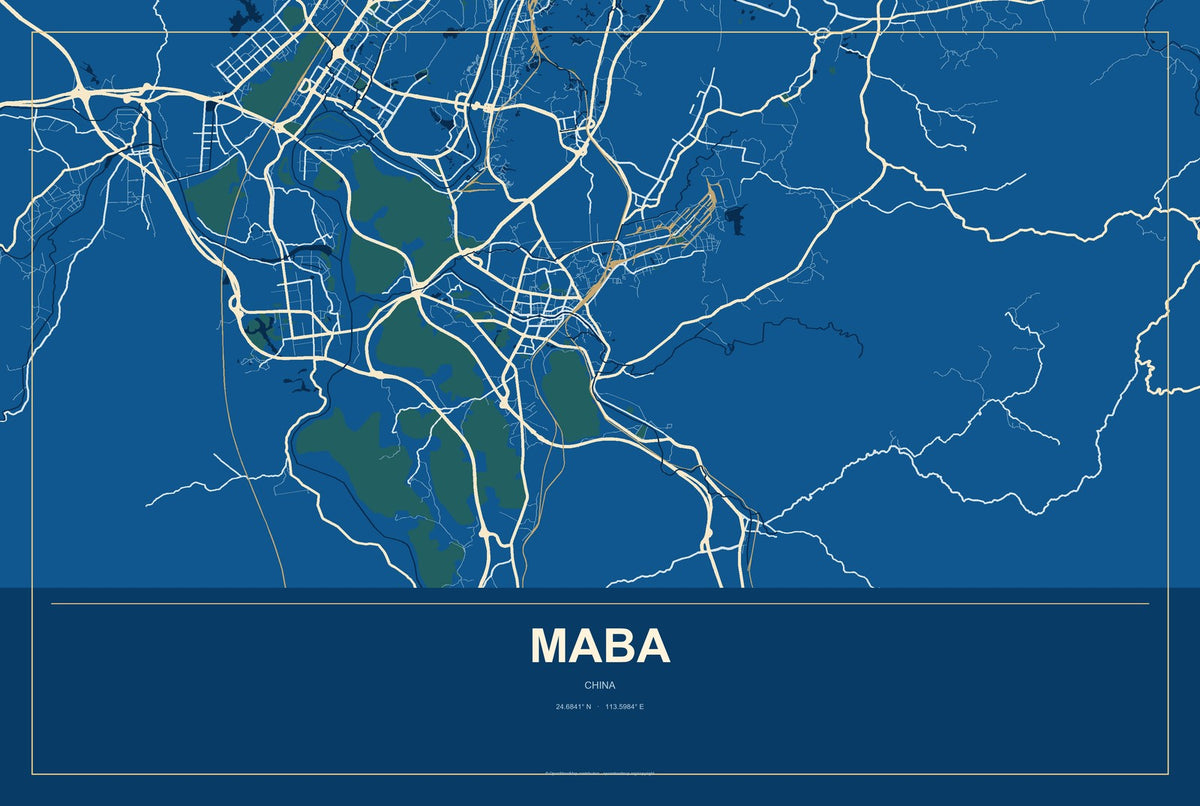 Maba, China City Map Aluminum Sign in Harbor Cobalt style