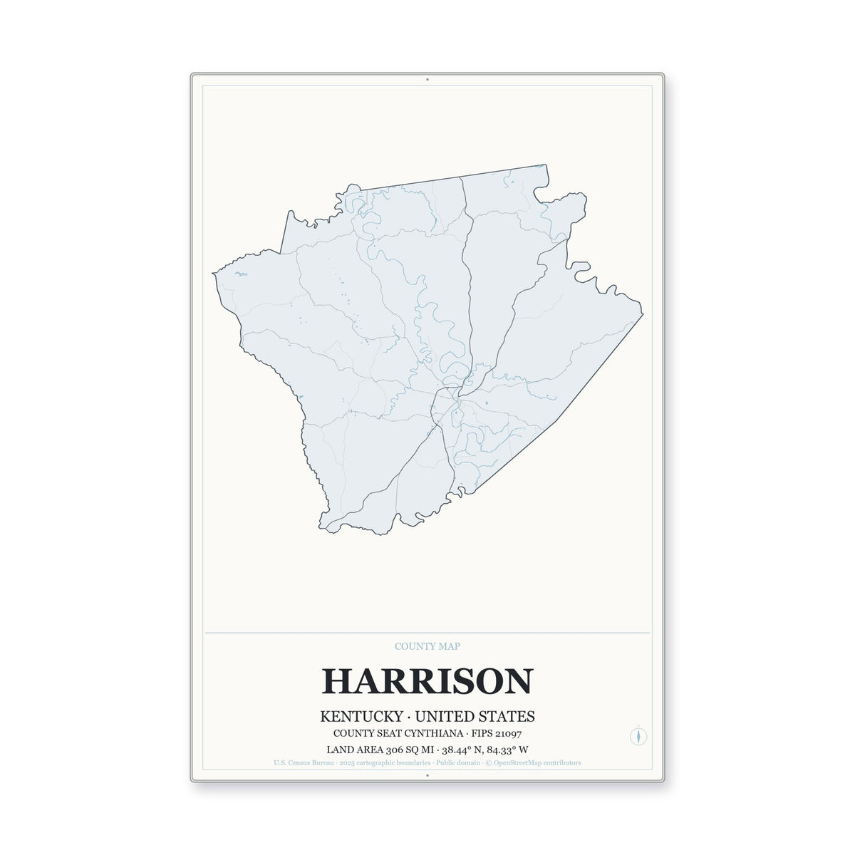 Harrison County, Kentucky Map Aluminum Sign in Gallery Air style
