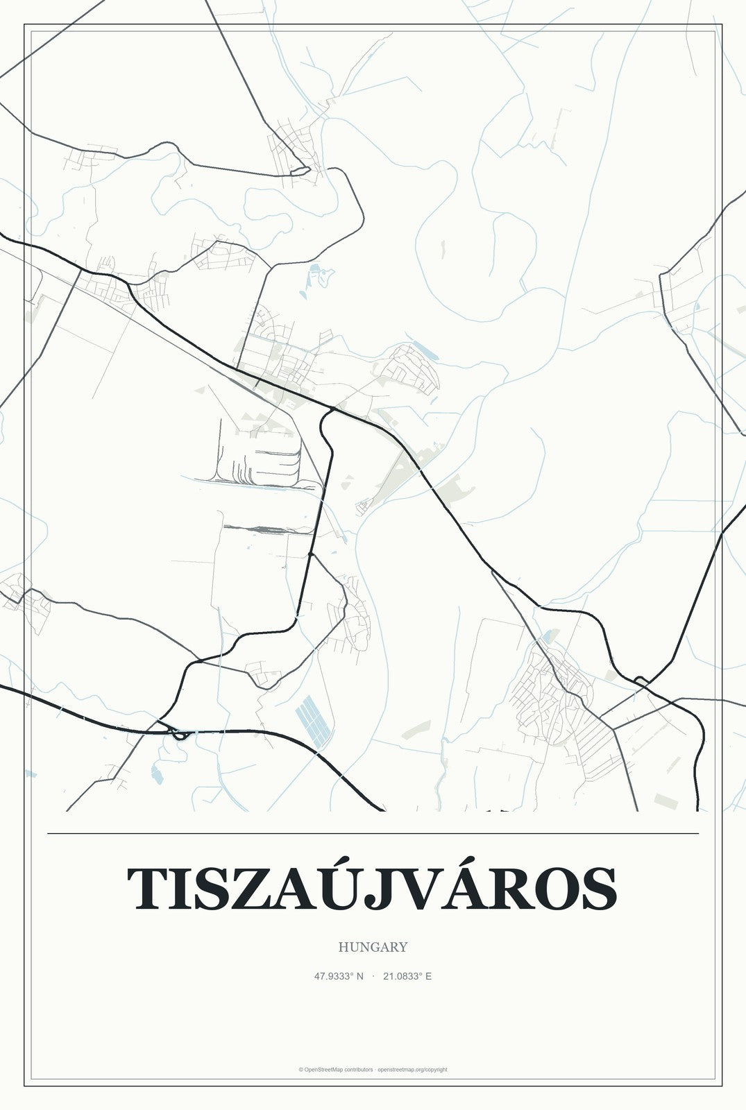 Tiszaújváros, Hungary City Map Aluminum Sign in Gallery Air style