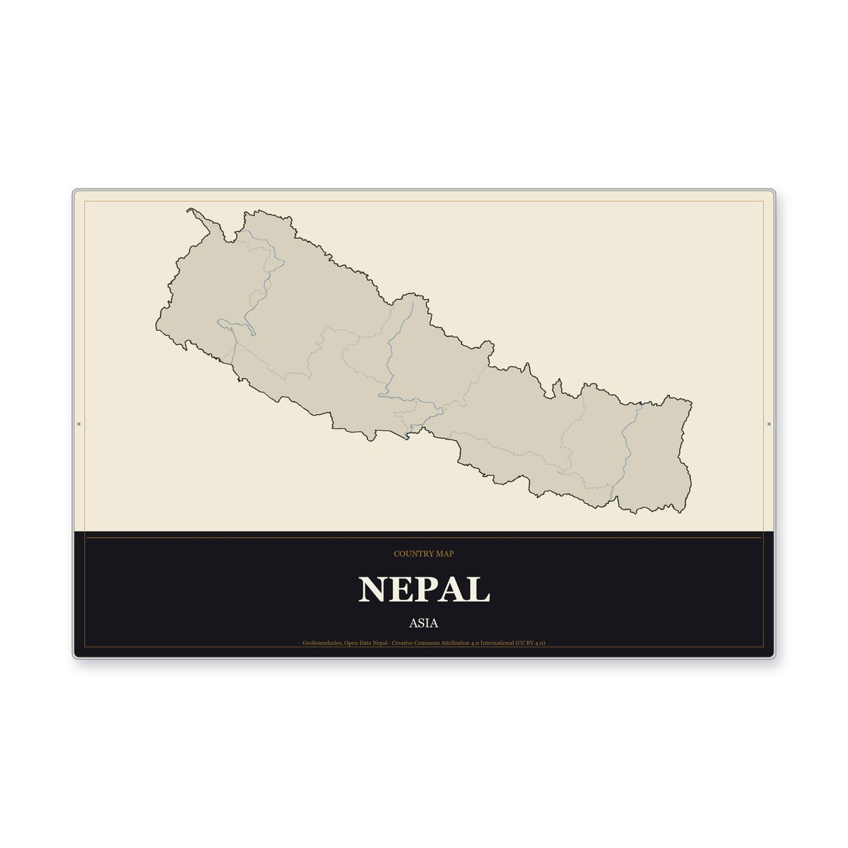 Nepal Country Map Aluminum Sign in Museum Plaque style