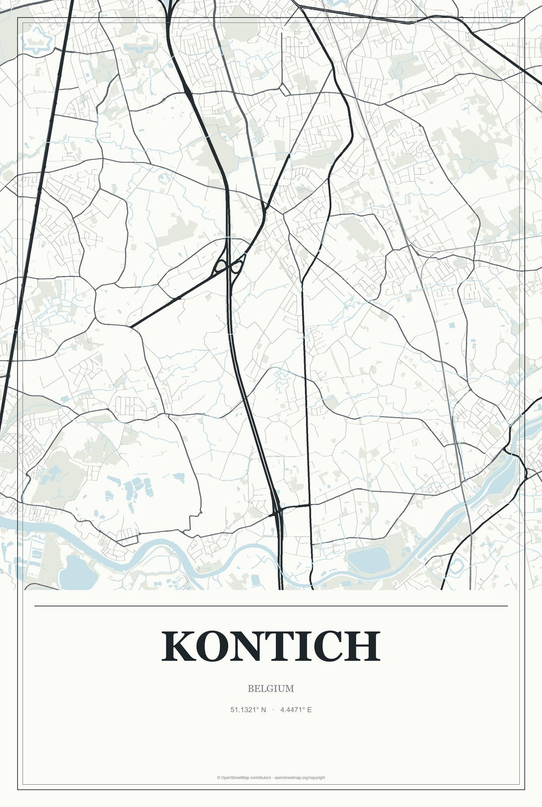 Kontich, Belgium City Map Aluminum Sign in Gallery Air style