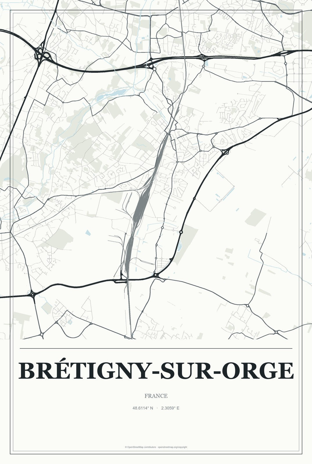 Brétigny-sur-Orge, France City Map Aluminum Sign in Gallery Air style