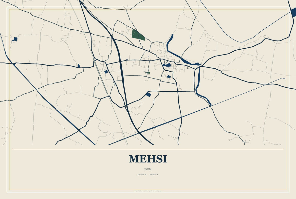 Mehsi, India City Map Aluminum Sign in Coastal Cutout style