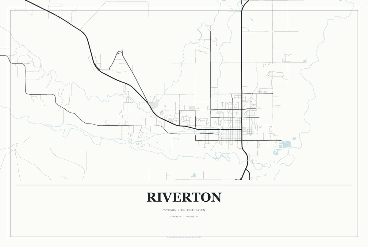 Riverton, Wyoming City Map Aluminum Sign in Gallery Air style