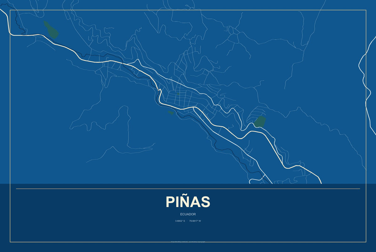 Piñas, Ecuador City Map Aluminum Sign in Harbor Cobalt style