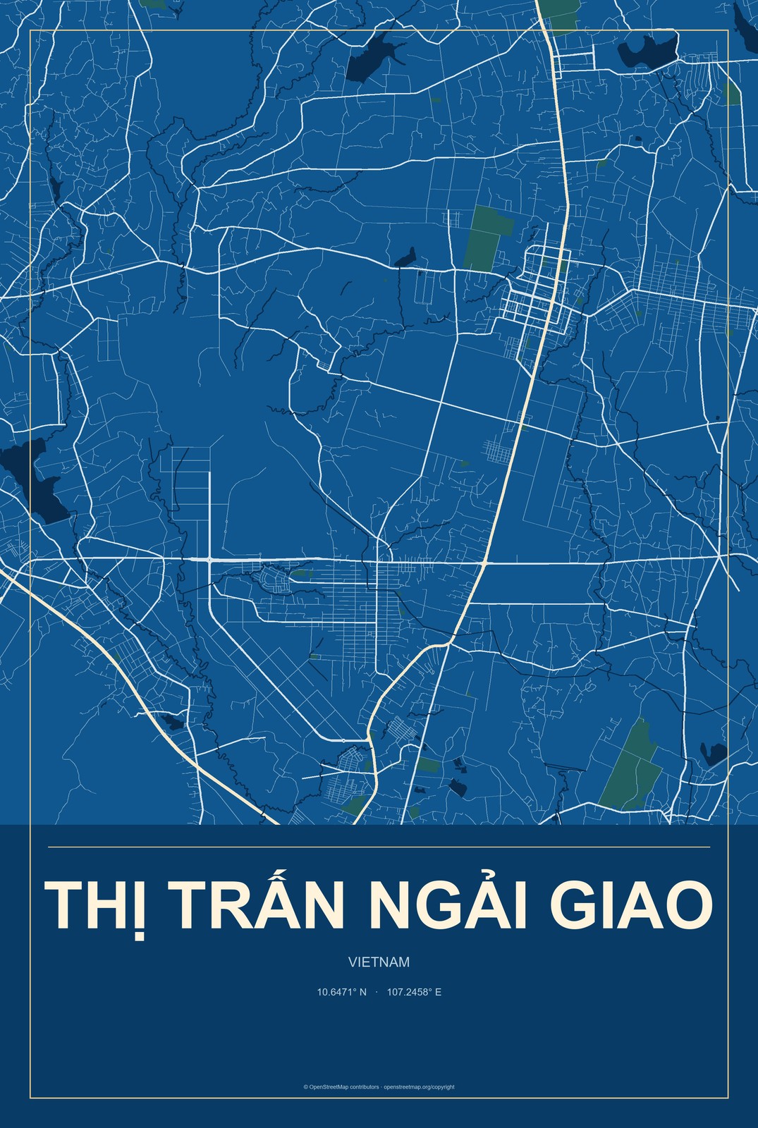 Thị Trấn Ngải Giao, Vietnam City Map Aluminum Sign in Harbor Cobalt style