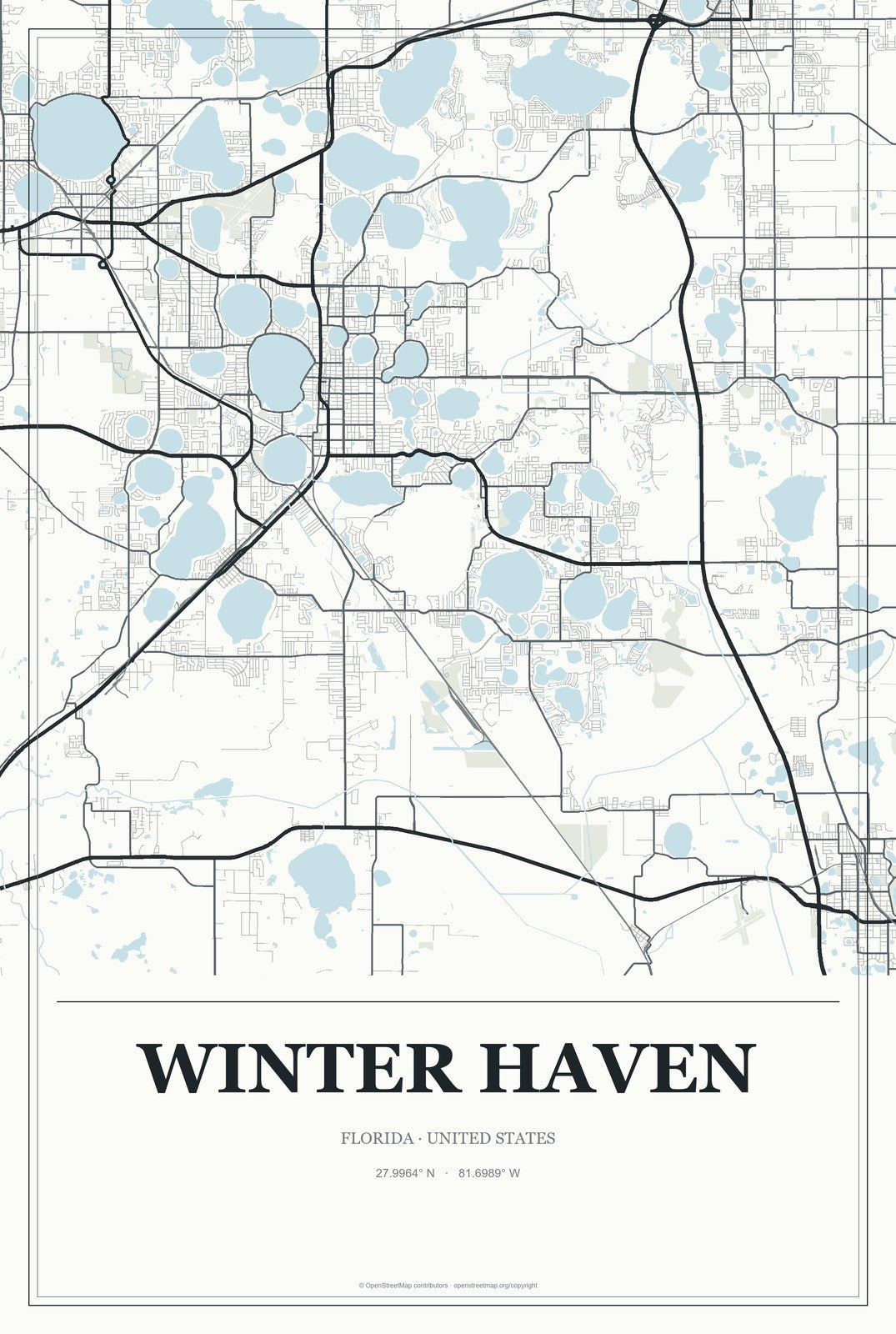 Winter Haven, Florida City Map Aluminum Sign in Gallery Air style