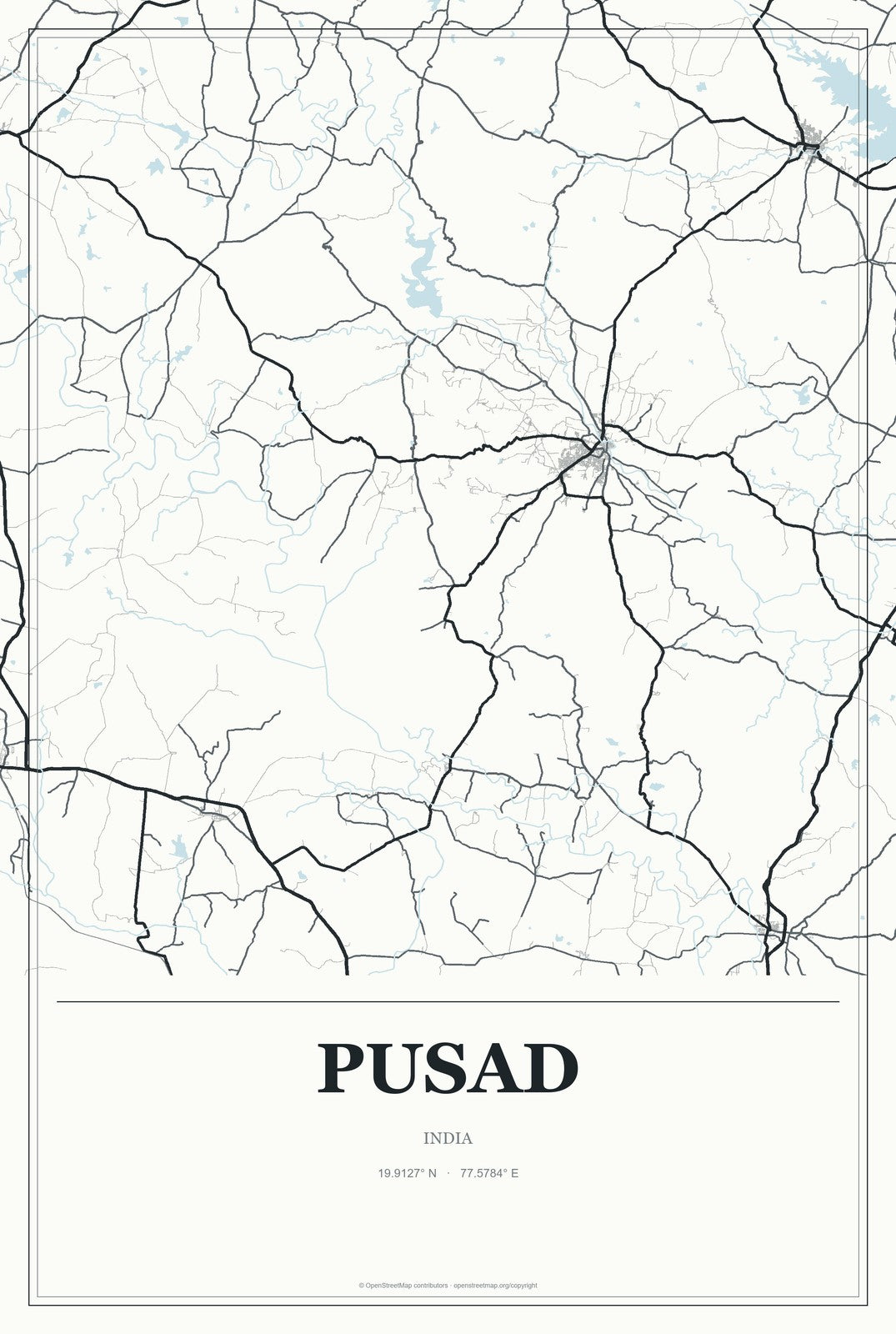 Pusad, India City Map Aluminum Sign in Gallery Air style