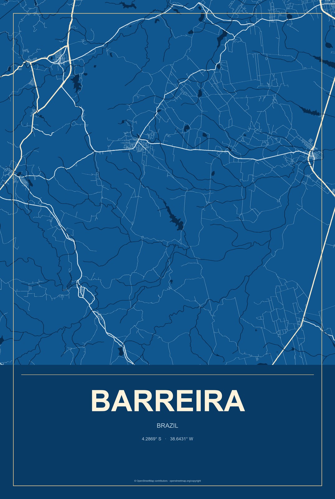 Barreira, Brazil City Map Aluminum Sign in Harbor Cobalt style