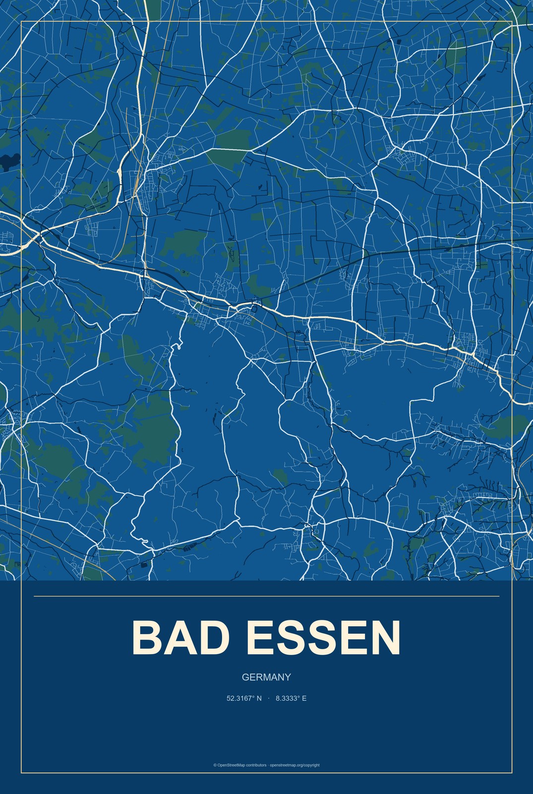 Bad Essen, Germany City Map Aluminum Sign in Harbor Cobalt style