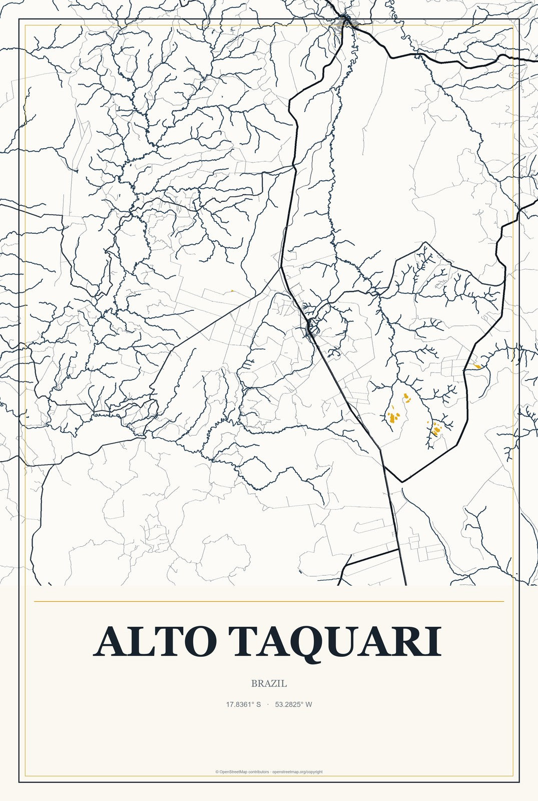 Alto Taquari, Brazil City Map Aluminum Sign in Citrine Modern style