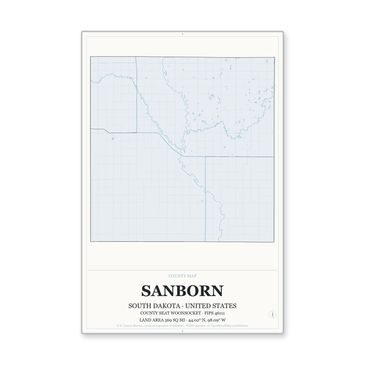 Sanborn County, South Dakota Map Aluminum Sign in Gallery Air style