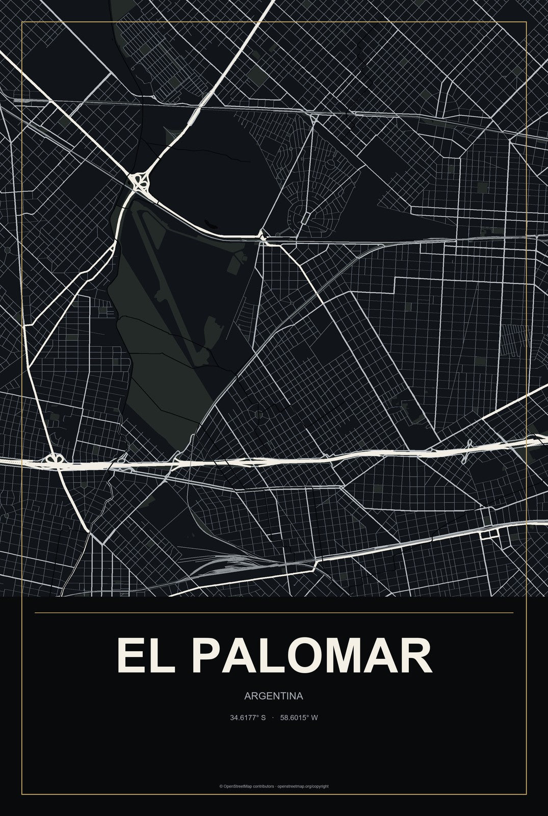 El Palomar, Argentina City Map Aluminum Sign in Metropolitan Noir style