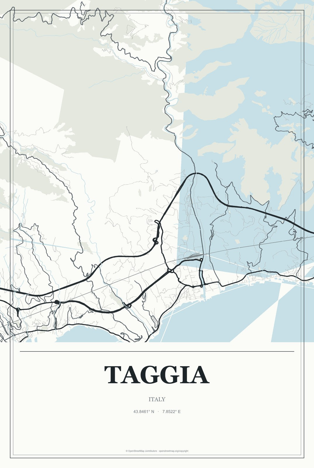 Taggia, Italy City Map Aluminum Sign in Gallery Air style