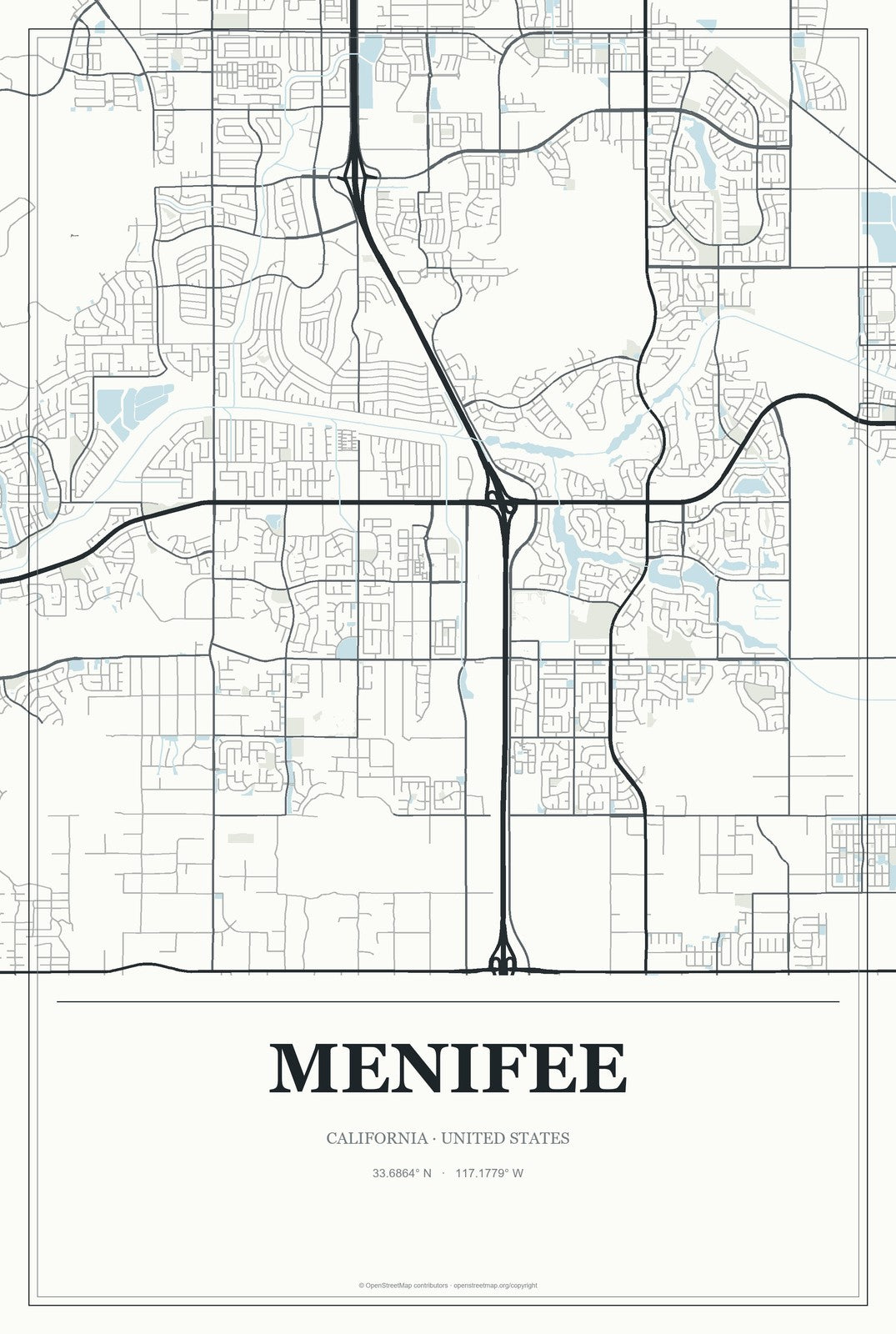 Menifee, California City Map Aluminum Sign in Gallery Air style