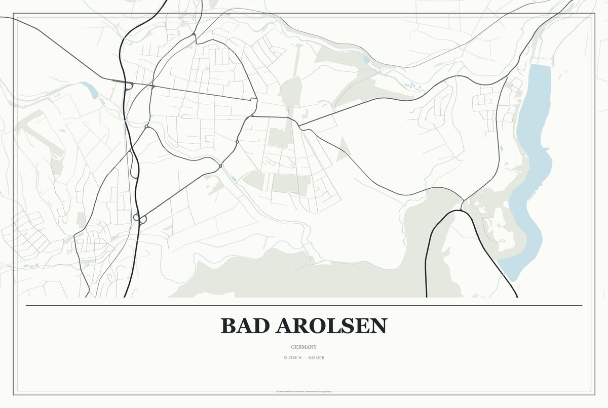 Bad Arolsen, Germany City Map Aluminum Sign in Gallery Air style