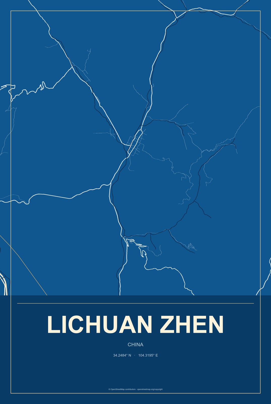Lichuan Zhen, China City Map Aluminum Sign in Harbor Cobalt style