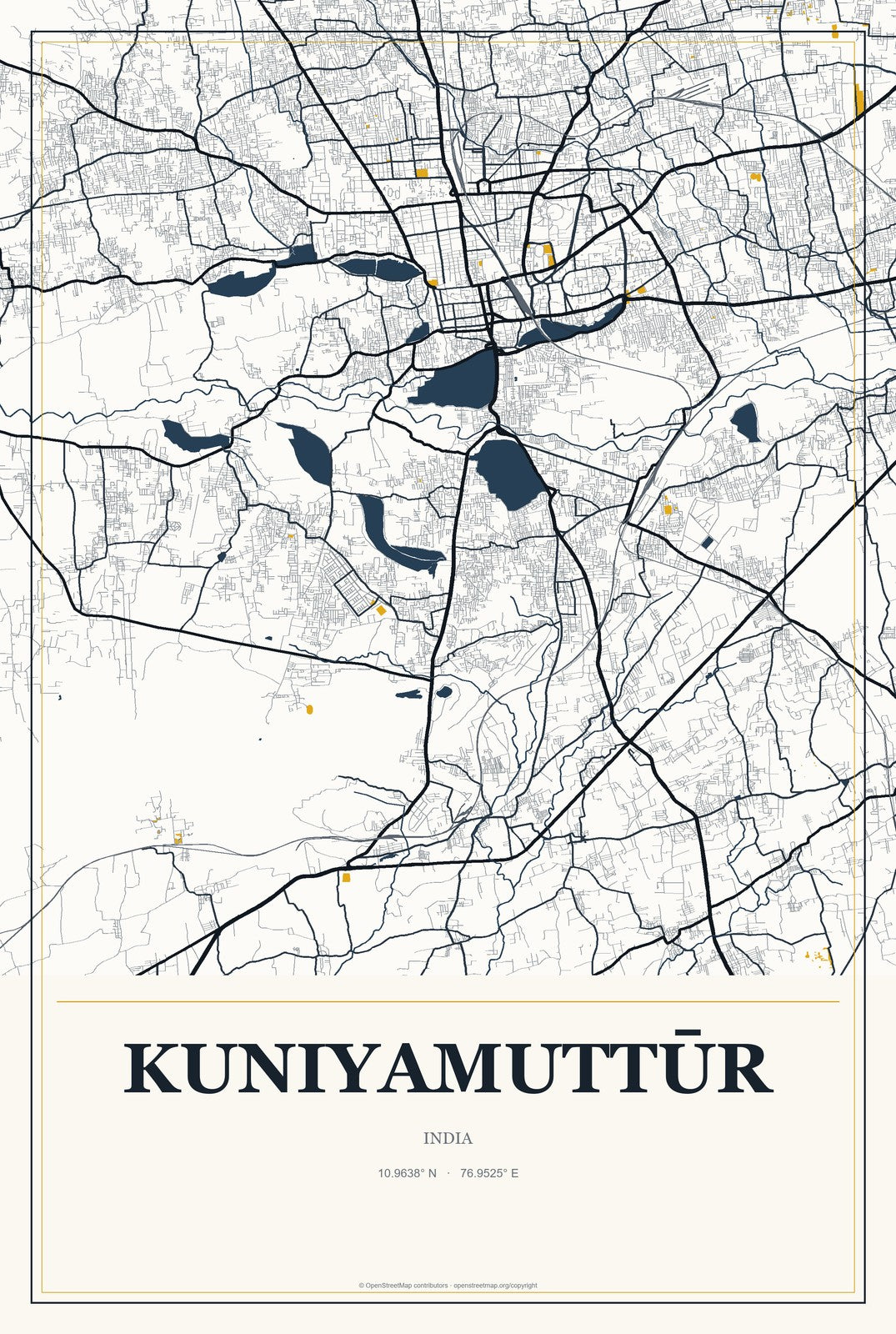 Kuniyamuttūr, India City Map Aluminum Sign in Citrine Modern style