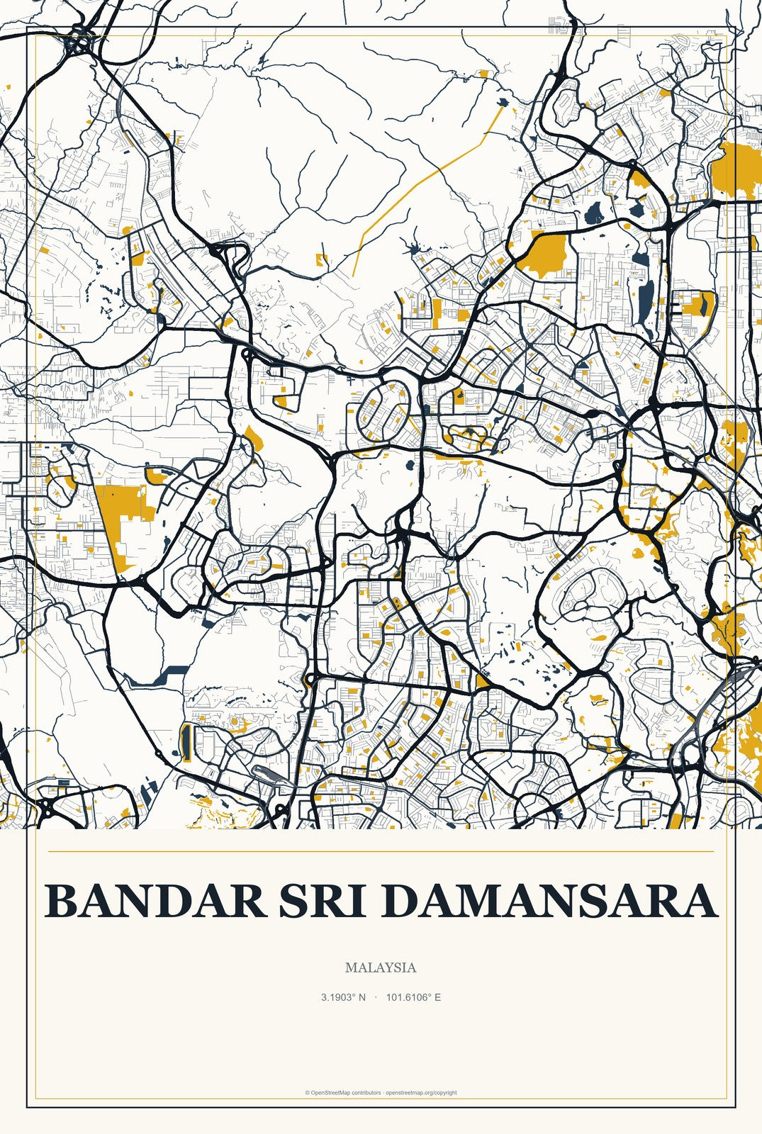 Bandar Sri Damansara, Malaysia City Map Aluminum Sign in Citrine Modern style