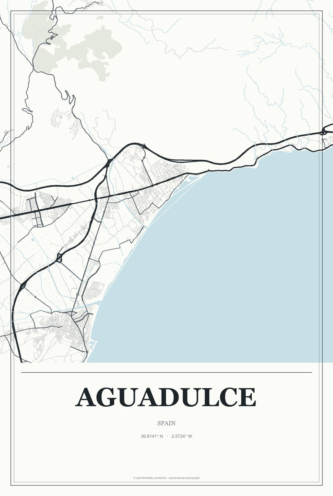 Aguadulce, Spain City Map Aluminum Sign in Gallery Air style