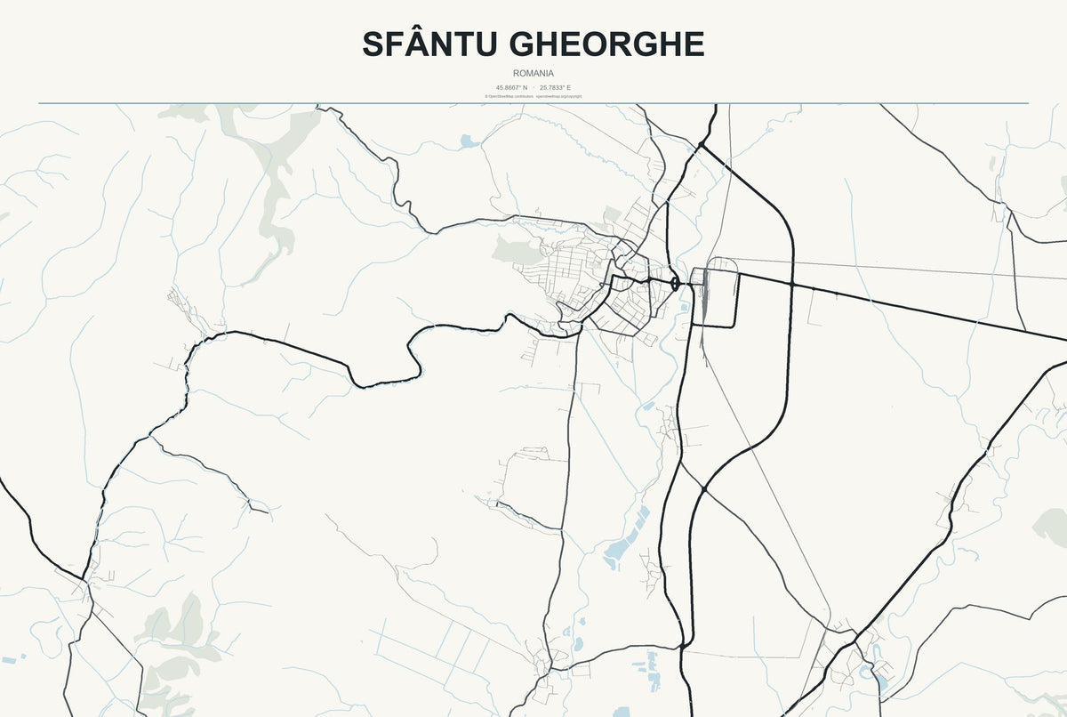 Sfântu Gheorghe, Romania City Map Aluminum Sign in Headline Atlas style