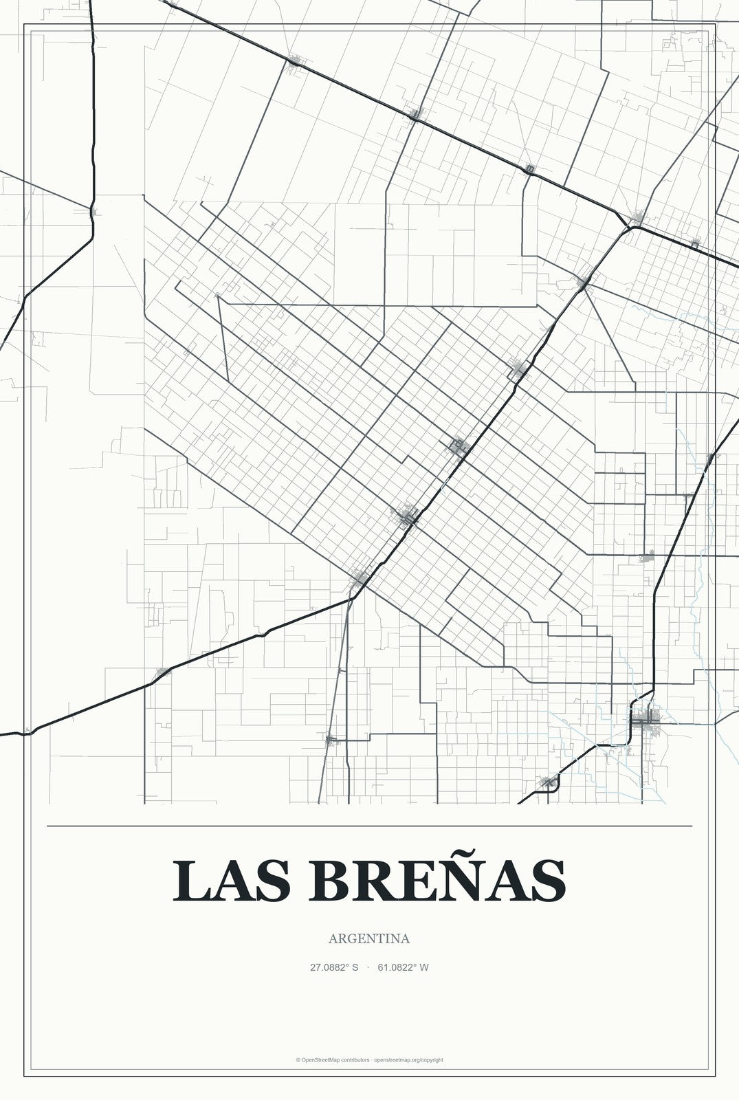 Las Breñas, Argentina City Map Aluminum Sign in Gallery Air style