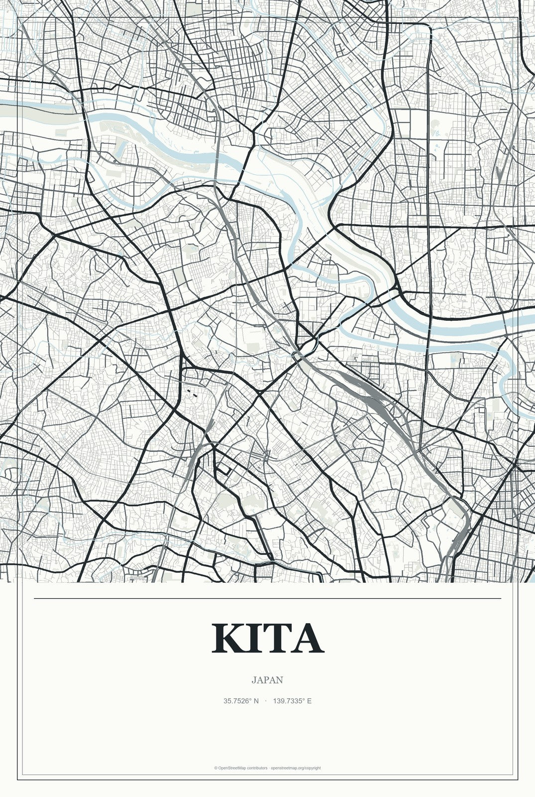 Kita, Japan City Map Aluminum Sign in Gallery Air style