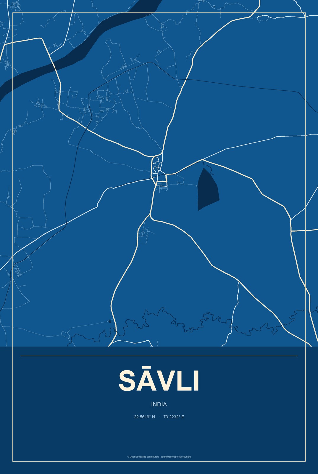 Sāvli, India City Map Aluminum Sign in Harbor Cobalt style