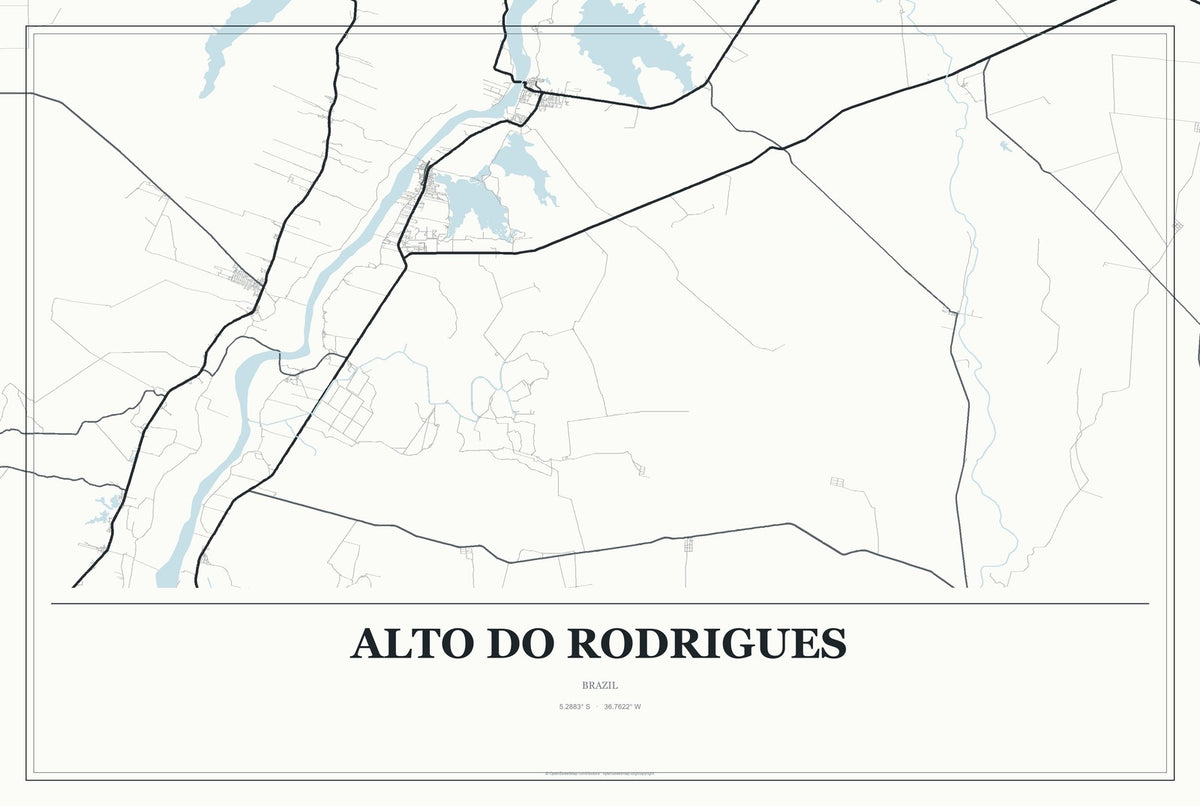Alto do Rodrigues, Brazil City Map Aluminum Sign in Gallery Air style