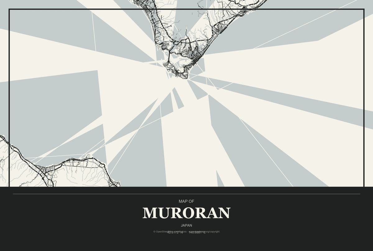 Muroran, Japan City Map Aluminum Sign in Museum Plaque style